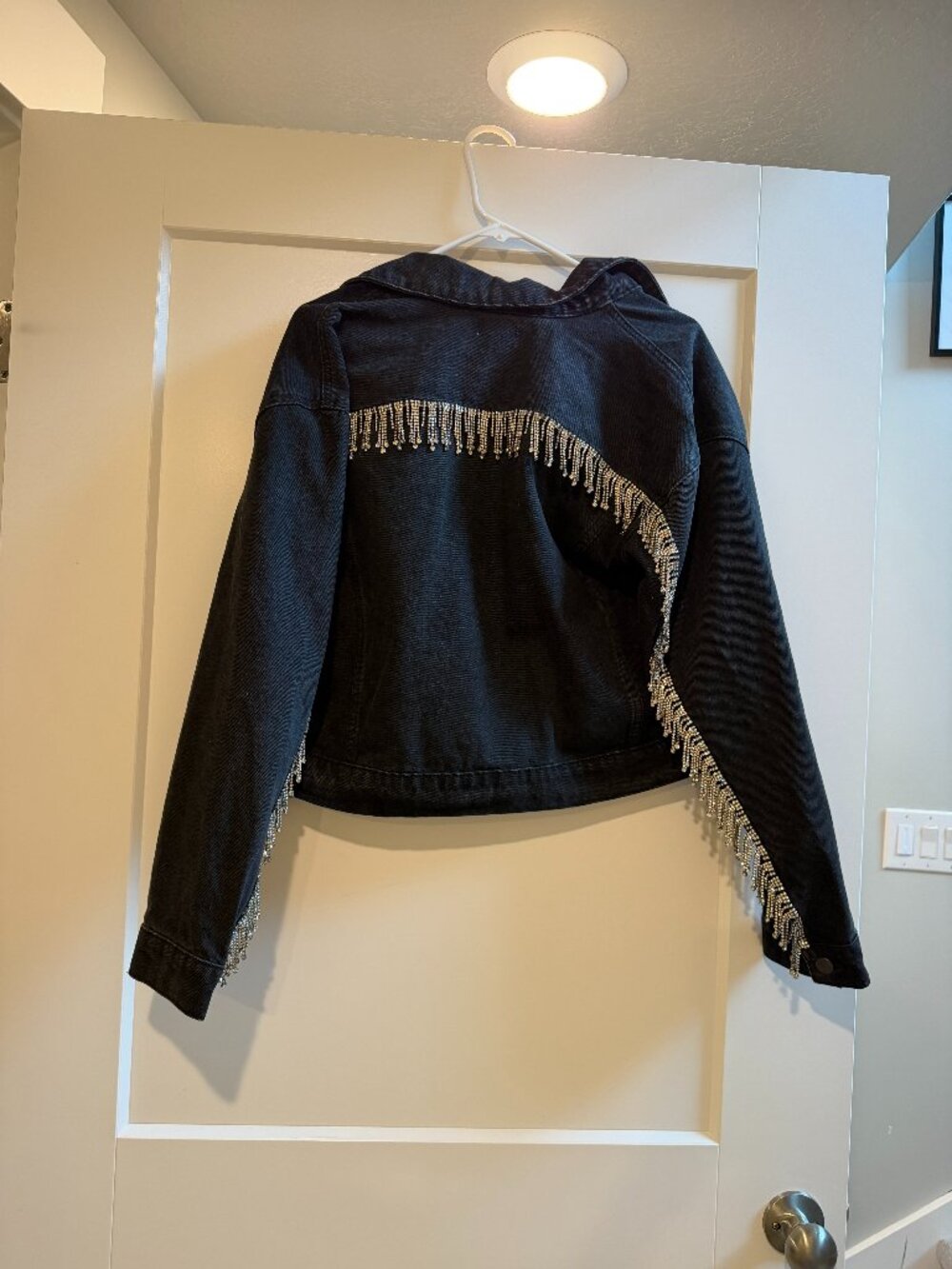 superdown Raya Rhinestone Fringe Jacket in Washed Black NWT Small